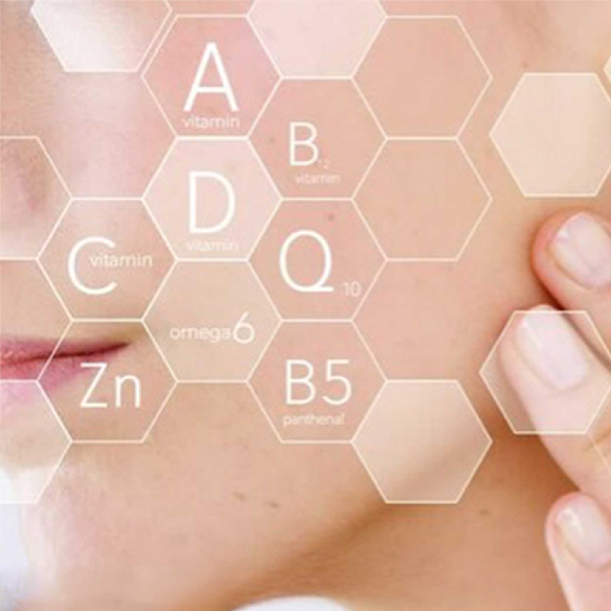 Image of woman's face overlaid with chemical ingredients