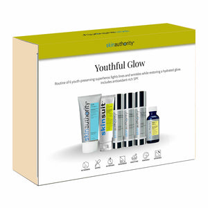 skin authority Youthful Glow skincare product set packaging on a white background