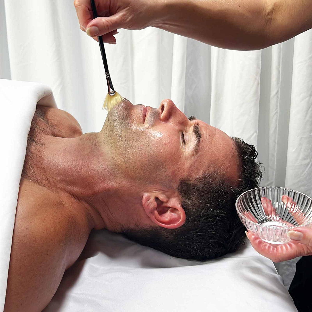 Man receiving a Fear Free Peel as part of a Clear and Calm Treatment from Skin Authority