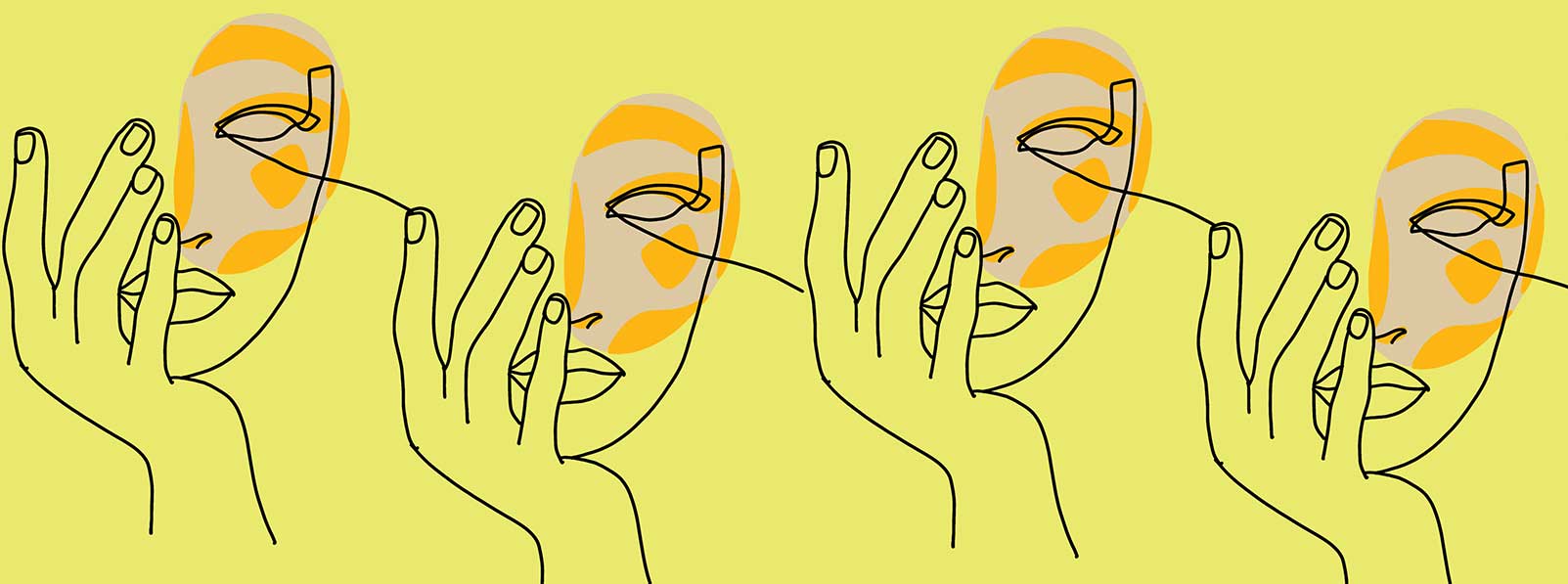 Illustration of hands and faces on a yellow background