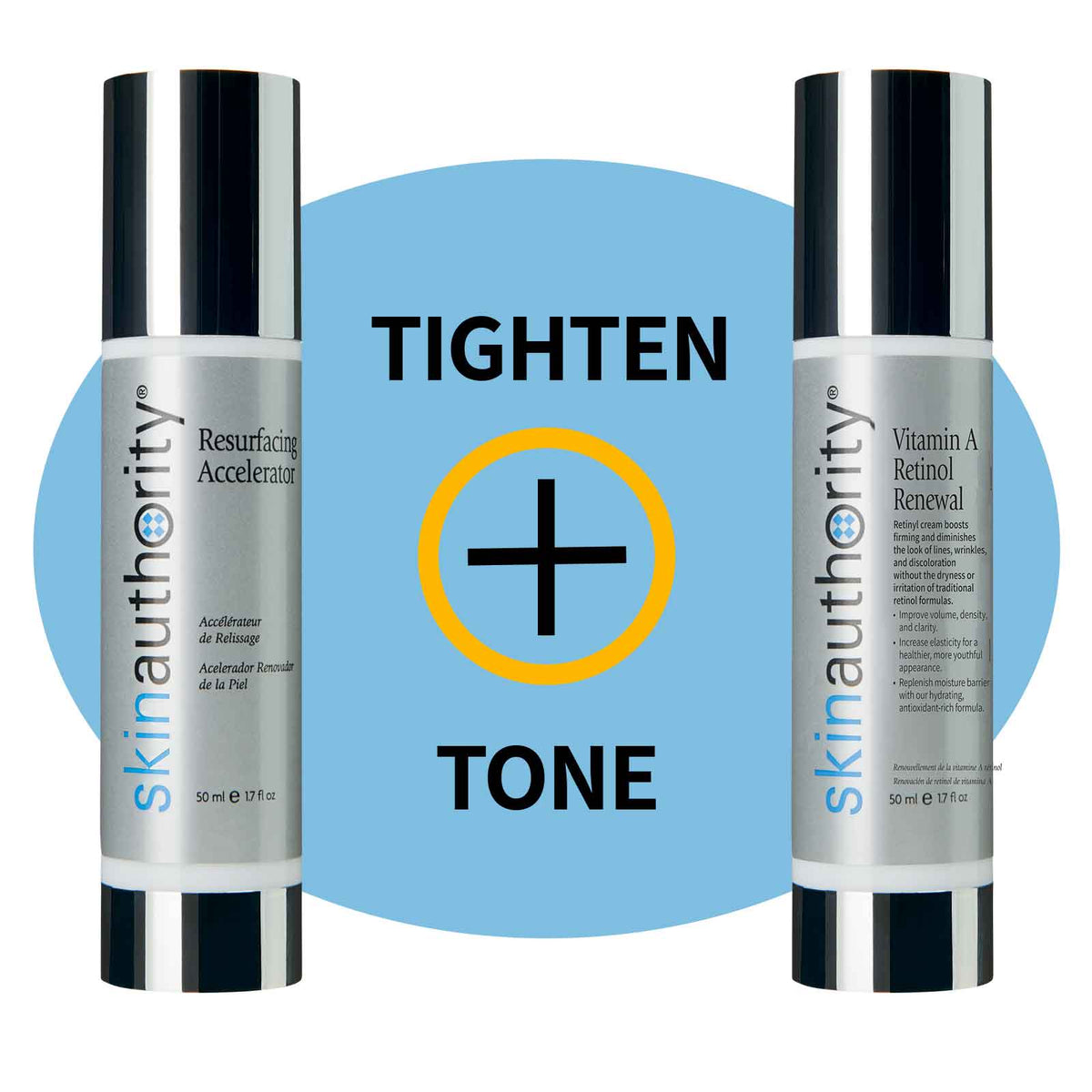 Tighten Skin Tone with Resurfacing Accelerator and Vitamin A Retinol Renewal